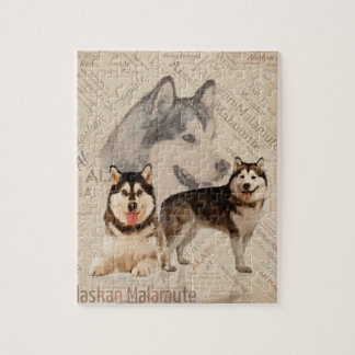 Alaskan Malamute Collage op Word Pattern Legpuzzel