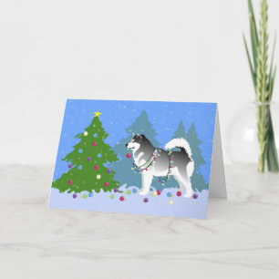 Alaskan Malamute die kerstboom decorreert Feestdagen Kaart