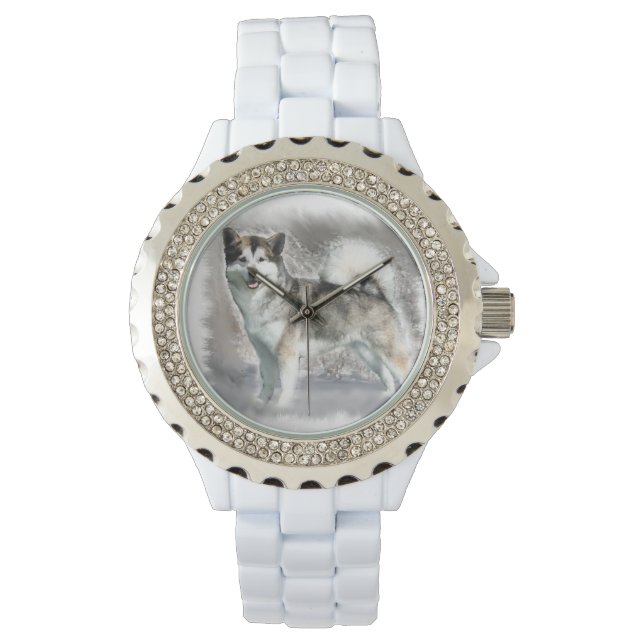 Alaskan Malamute Dog Art Horloge (Voorkant)