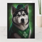 Alaskan Malamute dog in St. Patrick's Day Dress Kaart (Voorkant)