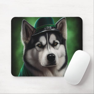 Alaskan Malamute dog in St. Patrick's Day Dress Muismat