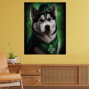 Alaskan Malamute dog in St. Patrick's Day Dress Poster