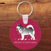 Alaskan Malamute Dog Merry Kerstdesign Sleutelhanger (Voorkant)