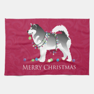 Alaskan Malamute Dog Merry Kerstdesign Theedoek