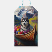 Alaskan Malamute Dog op Paddle: Een Schilderachtig Cadeaulabel (Voorkant)