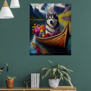Alaskan Malamute Dog op Paddle: Een Schilderachtig Poster