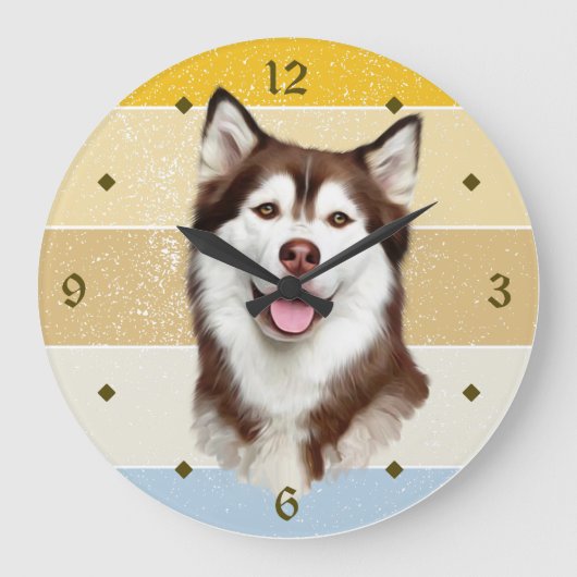 Alaskan Malamute Dog Retro Sunset Clock Grote Klok (Voorkant)
