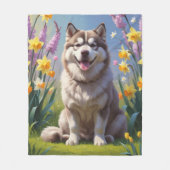 Alaskan Malamute Dog Spring Bloemen Schilderen Fleece Deken (Voorkant)
