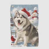 Alaskan Malamute Dog Winter Wonderland Kerstmis Golfhanddoek (Voorkant)