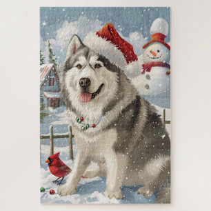Alaskan Malamute Dog Winter Wonderland Kerstmis Legpuzzel