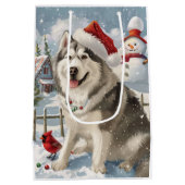 Alaskan Malamute Dog Winter Wonderland Kerstmis Medium Cadeauzakje (Achterkant)