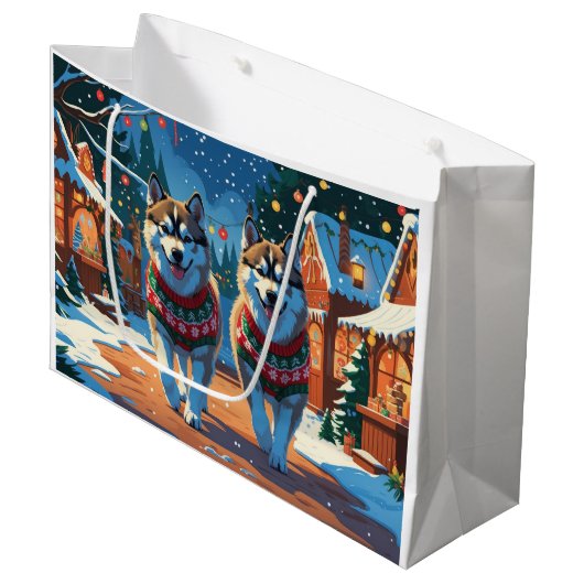 Alaskan Malamute Dogs Christmas Snow Holiday  Groot Cadeauzakje (Voorkant Gekanteld)
