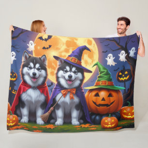 Alaskan Malamute Dogs Pompoen Halloween Grappig Fleece Deken