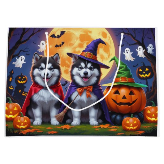Alaskan Malamute Dogs Pompoen Halloween Grappig Groot Cadeauzakje (Voorkant)