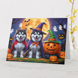 Alaskan Malamute Dogs Pompoen Halloween Grappig Kaart