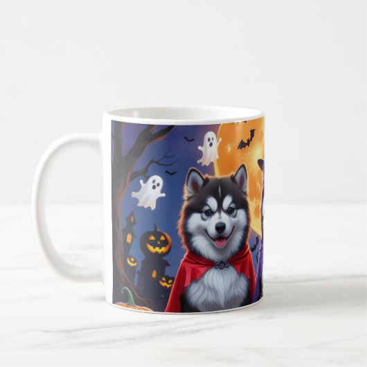 Alaskan Malamute Dogs Pompoen Halloween Grappig Koffiemok (Links)