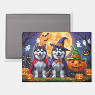 Alaskan Malamute Dogs Pompoen Halloween Grappig Magneet