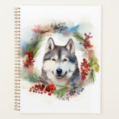 Alaskan Malamute Festive de la couronne de Noël (Devant)