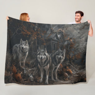 Alaskan Malamute Halloween Nacht Hondendeleren Fleece Deken