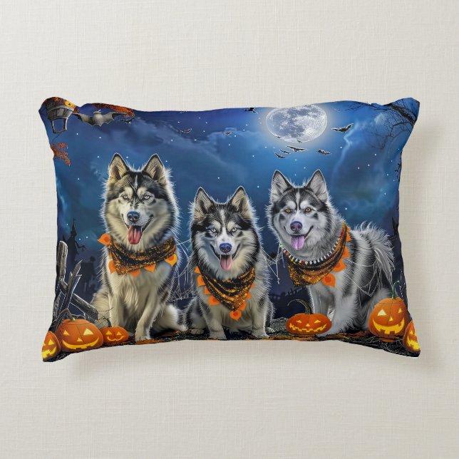 Alaskan Malamute Halloween Spooky Accent Kussen (Voorkant)