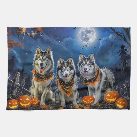 Alaskan Malamute Halloween Spooky Theedoek (Horizontaal)
