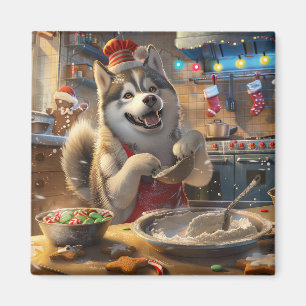Alaskan Malamute Holiday Baking: Feestelijke Kerst Magneet
