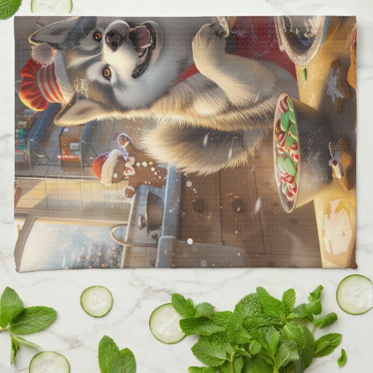 Alaskan Malamute Holiday Baking: Feestelijke Kerst Theedoek (Gevouwen)