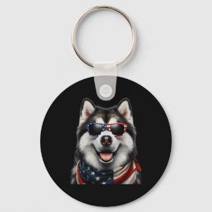 Alaskan Malamute hond 4 juli Amerikaanse Incepend Sleutelhanger