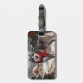 Alaskan Malamute Hond in Sneeuw Kerstmis Bagagelabel (Achterkant verticaal)