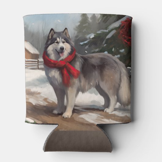 Alaskan Malamute Hond in Sneeuw Kerstmis Blikjeskoeler (Achterkant)