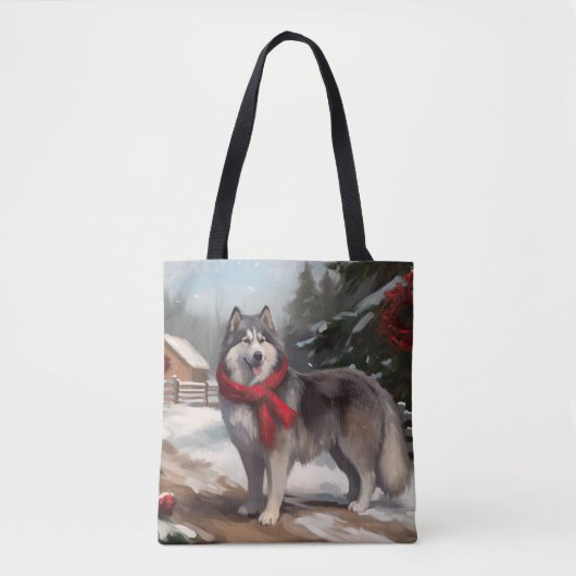Alaskan Malamute Hond in Sneeuw Kerstmis Draagtas (Voorkant)