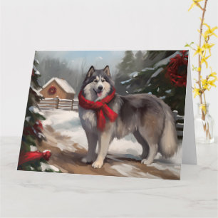 Alaskan Malamute Hond in Sneeuw Kerstmis Kaart