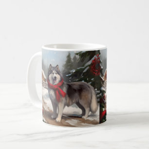 Alaskan Malamute Hond in Sneeuw Kerstmis Koffiemok
