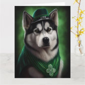 Alaskan Malamute-hond in St. Patrick's Day-jurk Kaart (Gele Bloem)