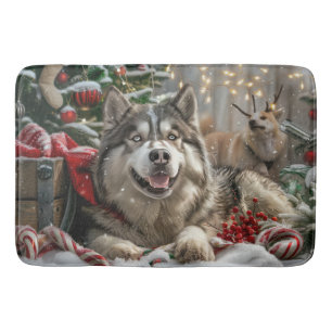 Alaskan Malamute Hond Kerstfeest Badmat