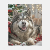 Alaskan Malamute Hond Kerstfeest Fleece Deken (Voorkant)