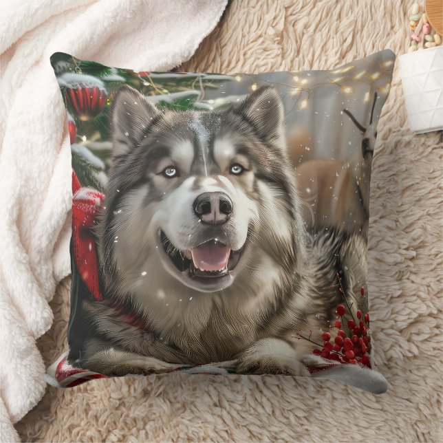 Alaskan Malamute Hond Kerstfeest Kussen (Deken)