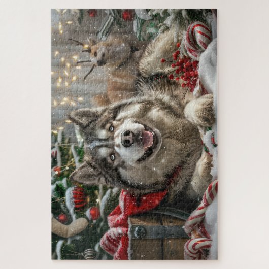 Alaskan Malamute Hond Kerstfeest Legpuzzel (Verticaal)
