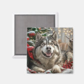Alaskan Malamute Hond Kerstfeest Magneet (Voorkant / Achterkant)