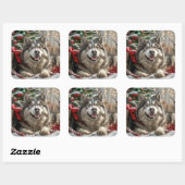 Alaskan Malamute Hond Kerstfeest Vierkante Sticker (Vel)