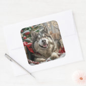 Alaskan Malamute Hond Kerstfeest Vierkante Sticker (Envelop)