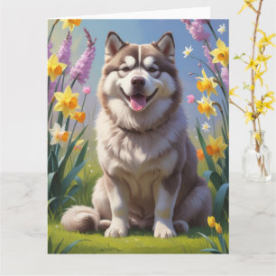 Alaskan Malamute hond lente bloemen schilderij Kaart