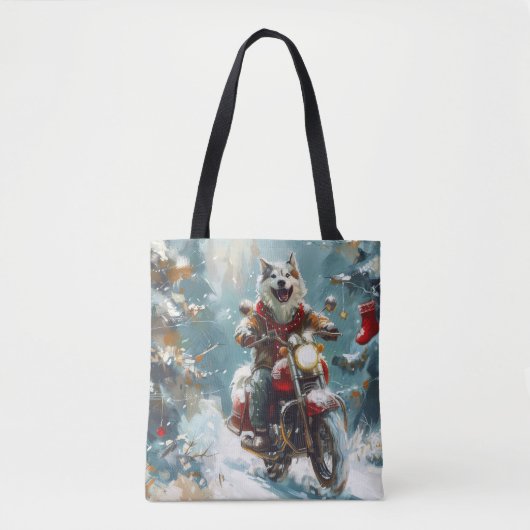 Alaskan Malamute Hond Rijden Motorfiets Kerstmis Draagtas (Voorkant)