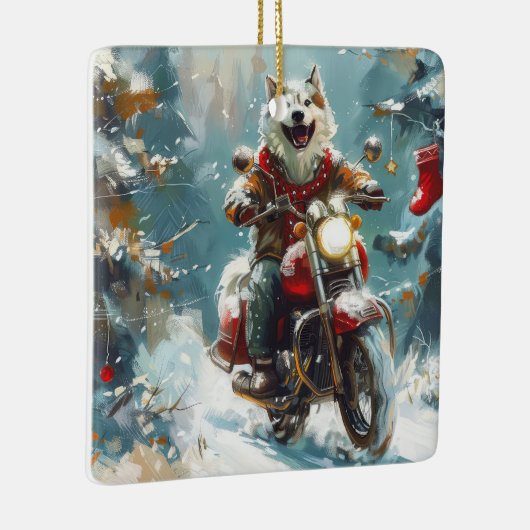 Alaskan Malamute Hond Rijden Motorfiets Kerstmis Keramisch Ornament (Rechts)
