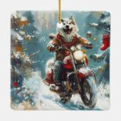Alaskan Malamute Hond Rijden Motorfiets Kerstmis Keramisch Ornament (Achterkant)