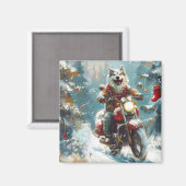 Alaskan Malamute Hond Rijden Motorfiets Kerstmis Magneet (Voorkant / Achterkant)