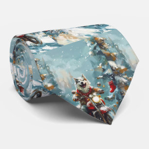 Alaskan Malamute Hond Rijden Motorfiets Kerstmis Stropdas