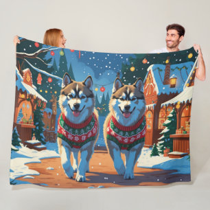 Alaskan Malamute Honden Kerst Sneeuw Vakantie Fleece Deken