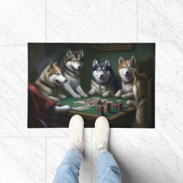 Alaskan Malamute Honden Spelen Poker Art Deurmat