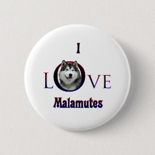 Alaskan Malamute Ik Liefde Ronde Button 5,7 Cm